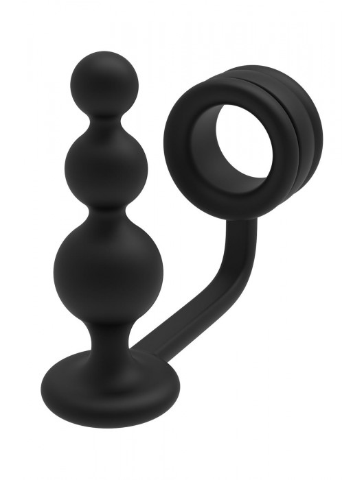 Черное эрекционное кольцо с анальной елочкой Cockring With Beaded Anal Plug - Dream Toys - в Коврове купить с доставкой