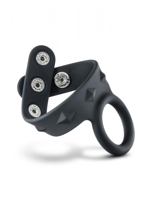 Черное эрекционное кольцо с подхватом мошонки на кнопках VS6 - Blush Novelties - в Коврове купить с доставкой
