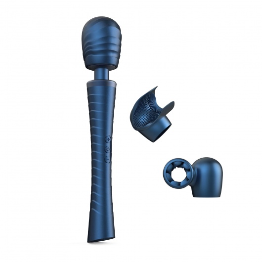 Синий вибромассажёр с насадками Man.wand Edgy - Manwan - в Коврове купить с доставкой
