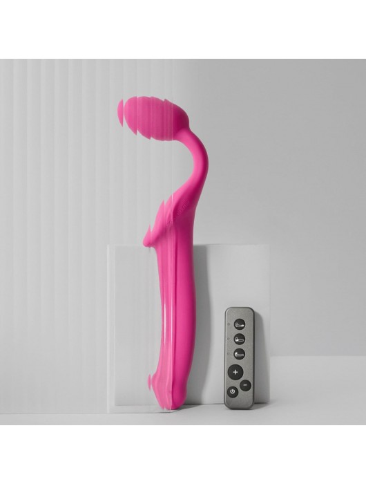 Ярко-розовый безремневой страпон Strap-on-me Vibrating Bendable Strap-On size M - Strap-on-me - купить с доставкой в Коврове