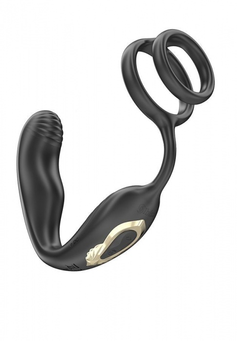 Черная анальная пробка с вращением и эрекционными кольцами - Ibiza - в Коврове купить с доставкой