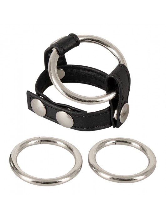 Подхват для мошонки с 3 съемными эрекционными кольцами Leder-Riemen - Orion - в Коврове купить с доставкой