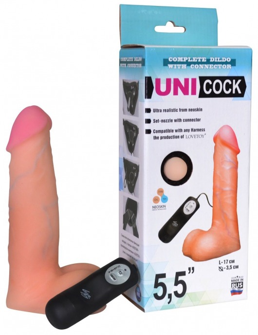 Фаллическая насадка Харнесс UNICOCK 5,5  с вибрацией - 17 см. - LOVETOY (А-Полимер) - купить с доставкой в Коврове