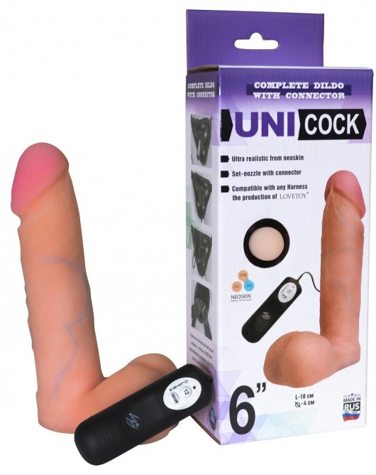 Фаллическая насадка Харнесс UNICOCK 6  с вибрацией - 18 см. - LOVETOY (А-Полимер) - купить с доставкой в Коврове