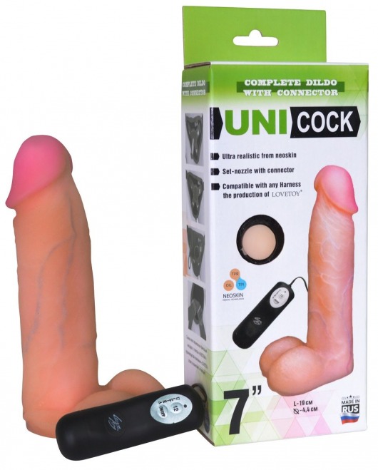 Фаллическая насадка Харнесс UNICOCK 7  с вибрацией - 19 см. - LOVETOY (А-Полимер) - купить с доставкой в Коврове