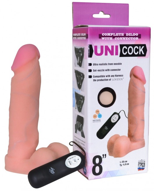 Фаллическая насадка Харнесс UNICOCK 8  с вибрацией - 20 см. - LOVETOY (А-Полимер) - купить с доставкой в Коврове