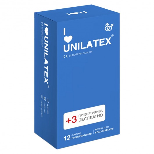 Классические презервативы Unilatex Natural Plain - 12 шт. + 3 шт. в подарок - Unilatex - купить с доставкой в Коврове