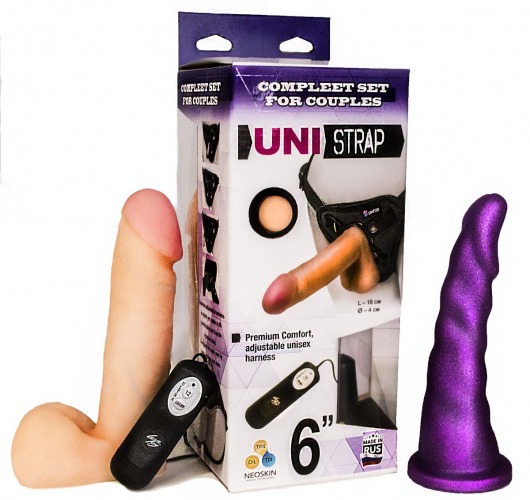 Вибрострапон с двумя насадками UniStrap - 18 и 18 см. - LOVETOY (А-Полимер) - купить с доставкой в Коврове