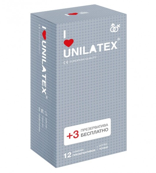 Презервативы с точками Unilatex Dotted - 12 шт. + 3 шт. в подарок - Unilatex - купить с доставкой в Коврове