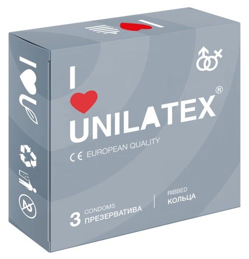 Презервативы с рёбрами Unilatex Ribbed - 3 шт. - Unilatex - купить с доставкой в Коврове