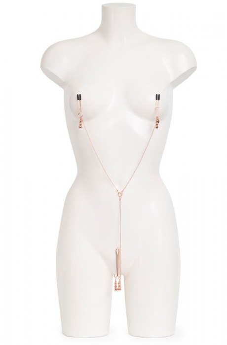 Золотистые зажимы для сосков и клитора All Sensation Nipple and Clitoral Chain - Fifty Shades of Grey - купить с доставкой в Коврове
