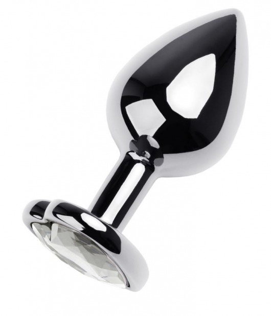 Серебристая анальная пробка с прозрачным кристаллом-сердцем - 8 см. - ToyFa - купить с доставкой в Коврове