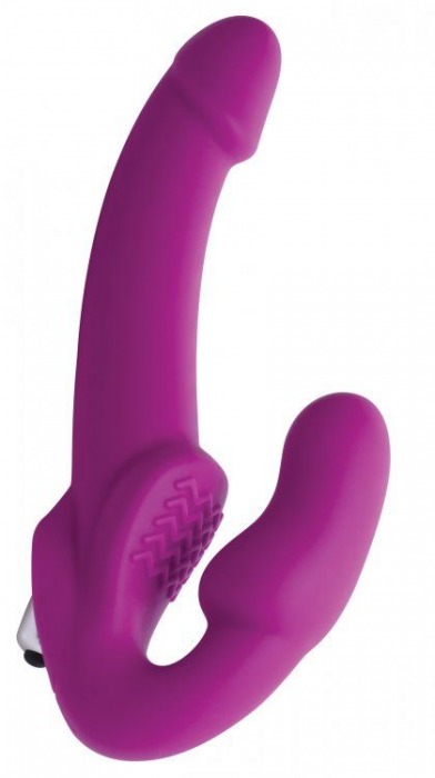 Ярко-розовый безремневой вибрострапон Evoke Vibrating Strapless Silicone Strap-on Dildo - XR Brands - купить с доставкой в Коврове