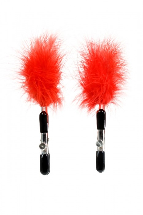 Зажимы для сосков с красным пухом Theatre - ToyFa - купить с доставкой в Коврове