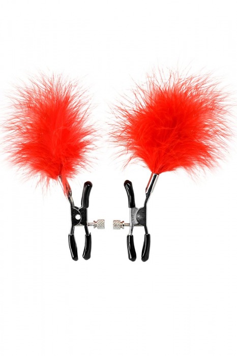 Зажимы для сосков с красным пухом Theatre - ToyFa - купить с доставкой в Коврове
