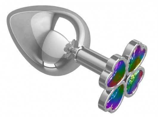 Серебристая анальная пробка-клевер с радужным кристаллом - 9,5 см. - Джага-Джага - купить с доставкой в Коврове