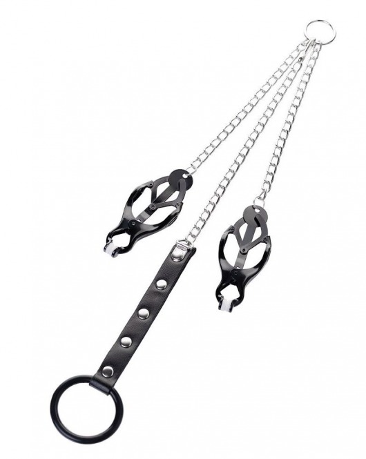 Черно-серебристые зажимы для сосков с кольцом для пениса TOYFA Metal - ToyFa - купить с доставкой в Коврове